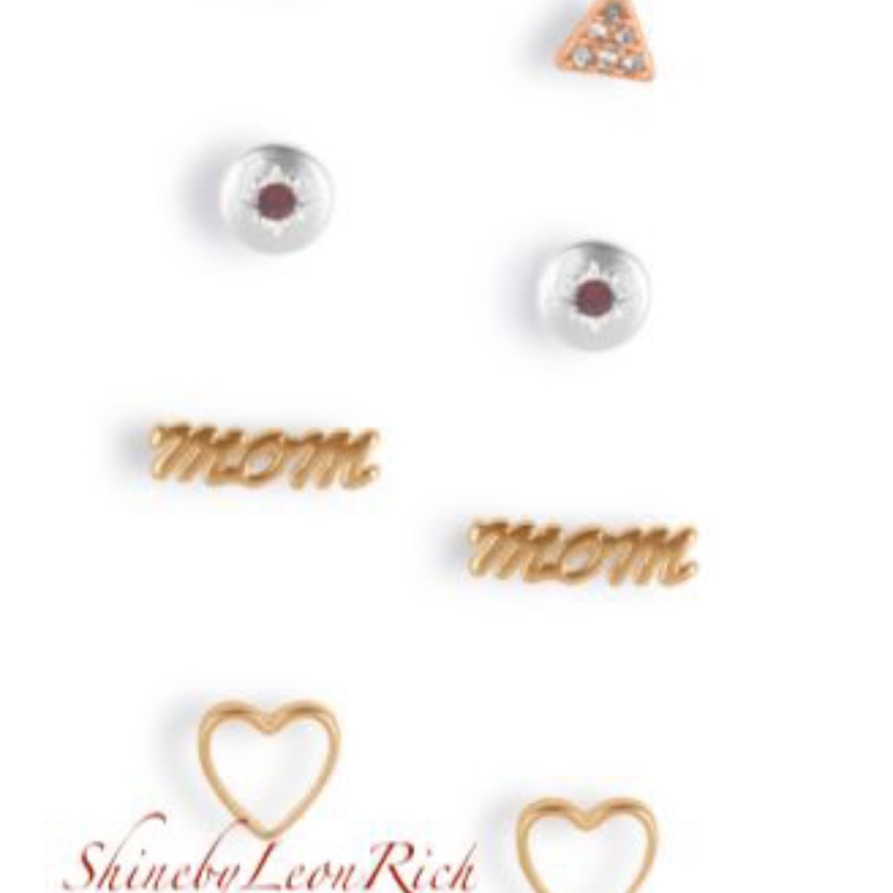 Lucky Brand Two-Tone 4-Pc. Set Crystal Mom & Heart Stud Earrings